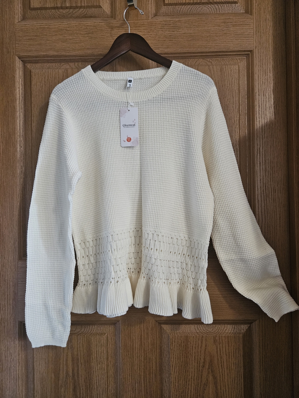 Women's Cream Sweater Ruffle Bottom